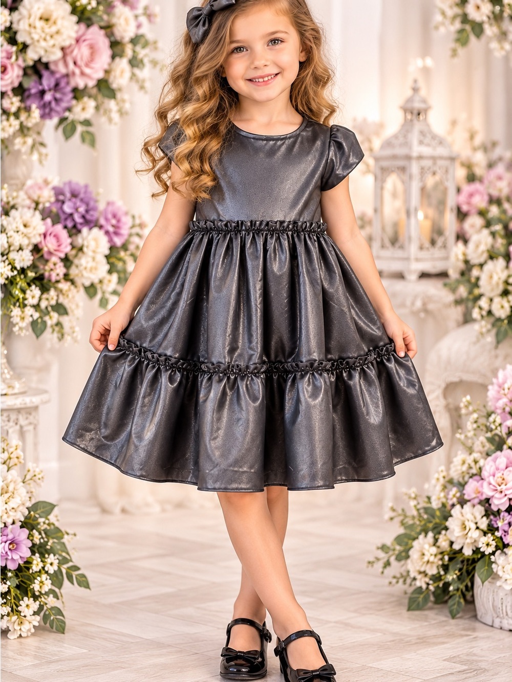 Mia Joy Joyfolie Girls 6 Pewter Metallic Tiered Party Dress NWT